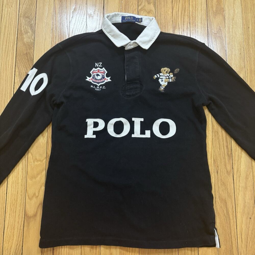 Polo Ralph Lauren New Zealand Rugby Polo Shirt Mens Size L Polo Bear Black #10